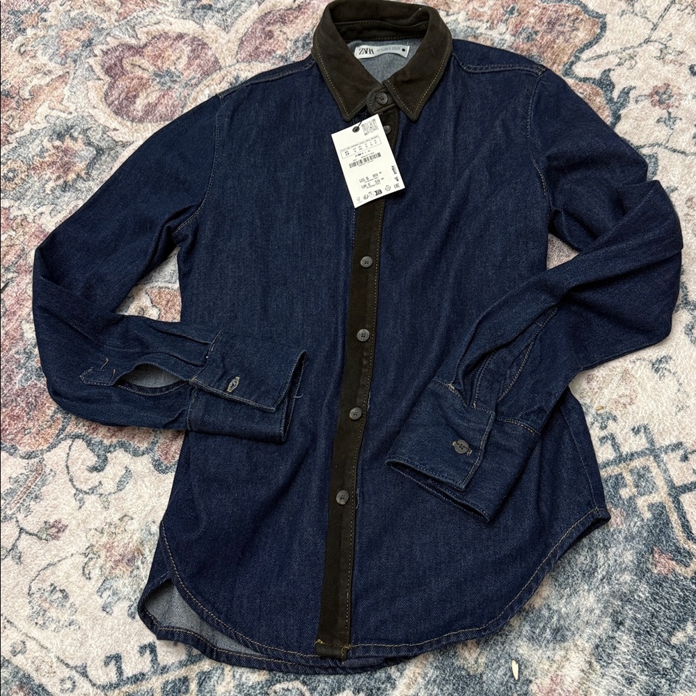 Zara Combined Denim Shirt. - Picture 3 of 8